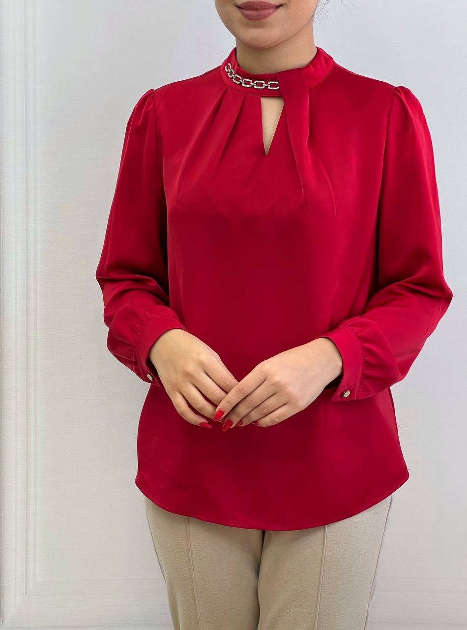 شومیز ساتن یقه نگین کد 3524