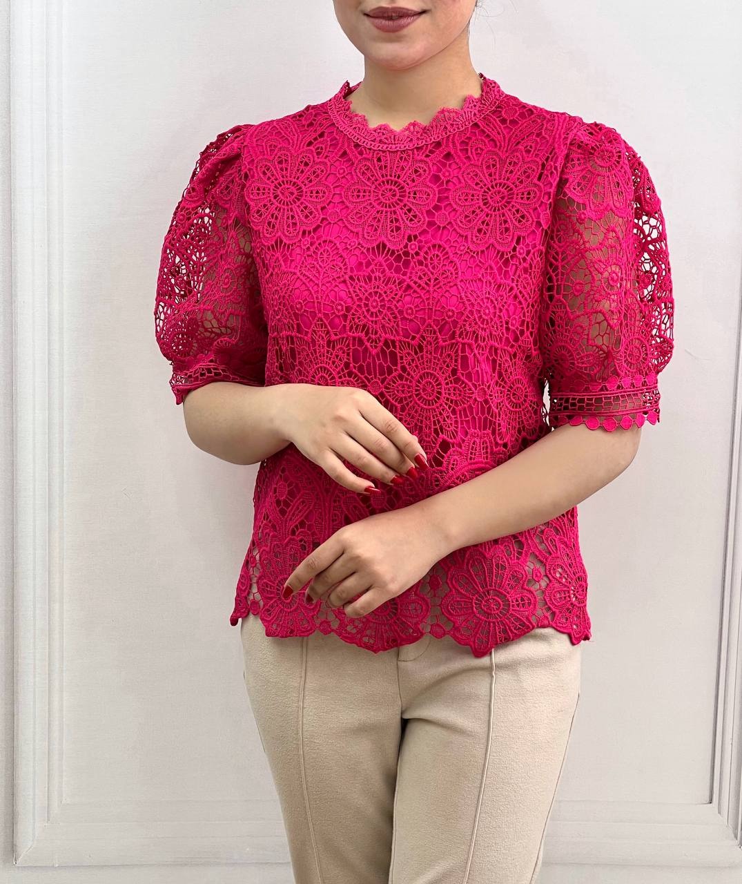 شومیز دانتل عروسکی آستین پف کد 3528