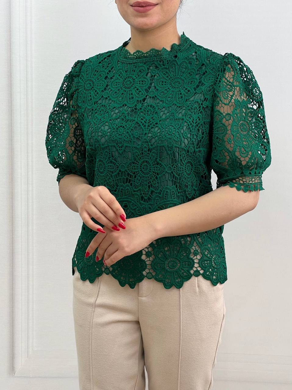 شومیز دانتل عروسکی آستین پف کد 3528