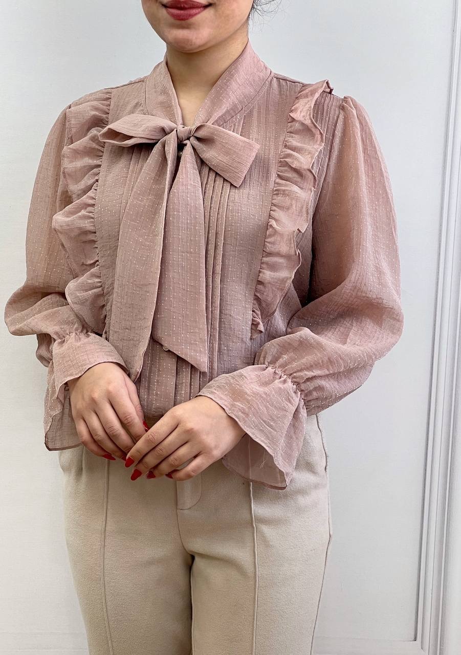 شومیز کرواتی جلو دکمه شاین دار کد 3529