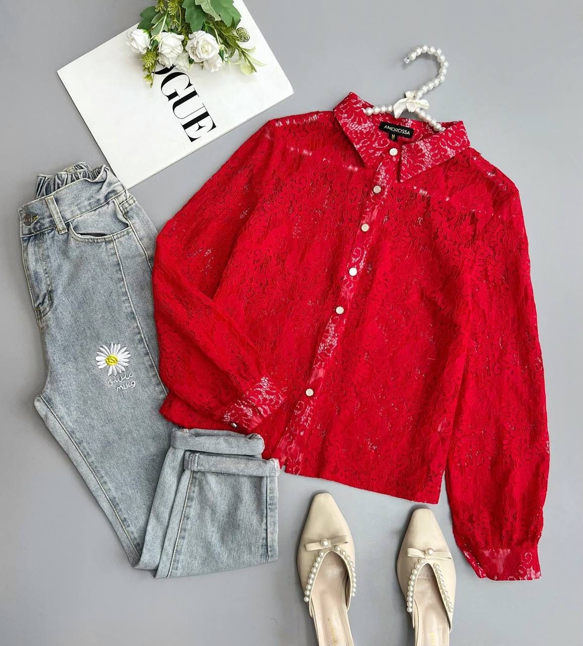 شومیز دانتل جلو دکمه کد 3531