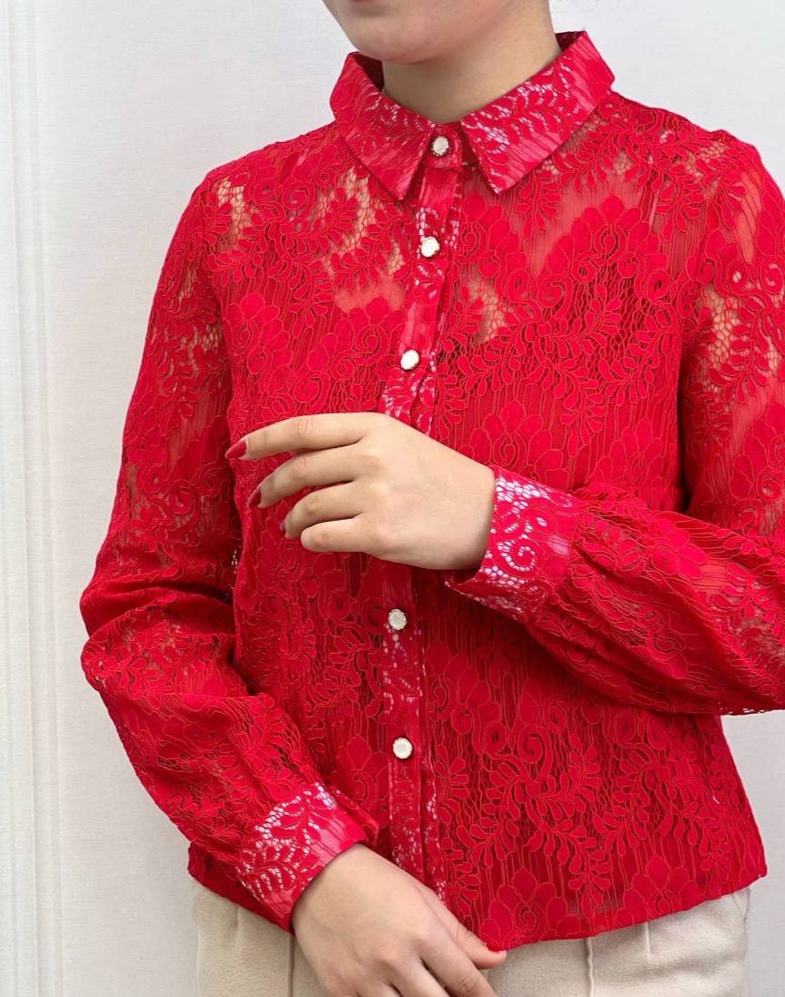 شومیز دانتل جلو دکمه کد 3531