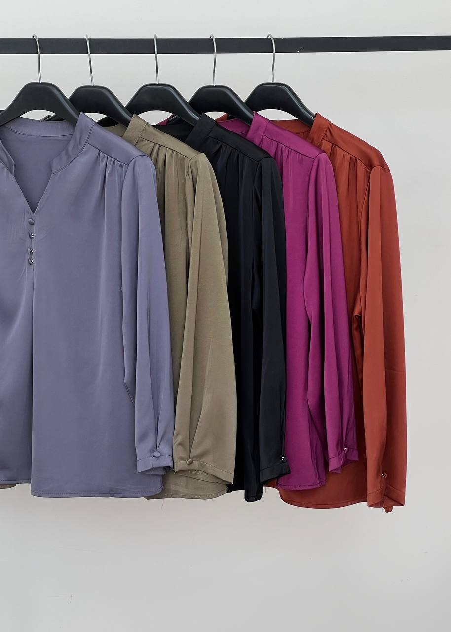 شومیز ساتن سرشانه چین کد 3537