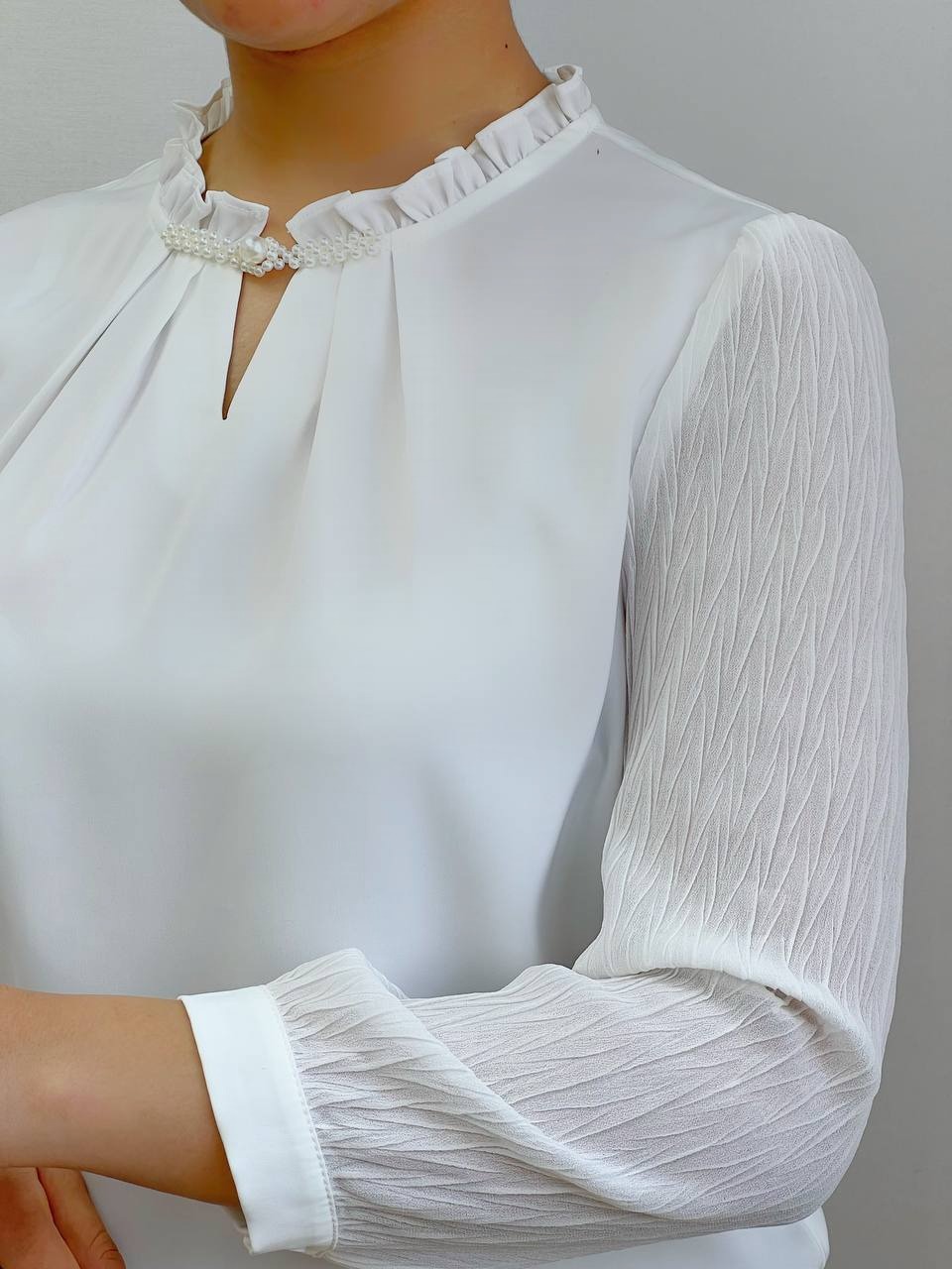 شومیز دکمه مروارید آستین پلیسه کد 3538