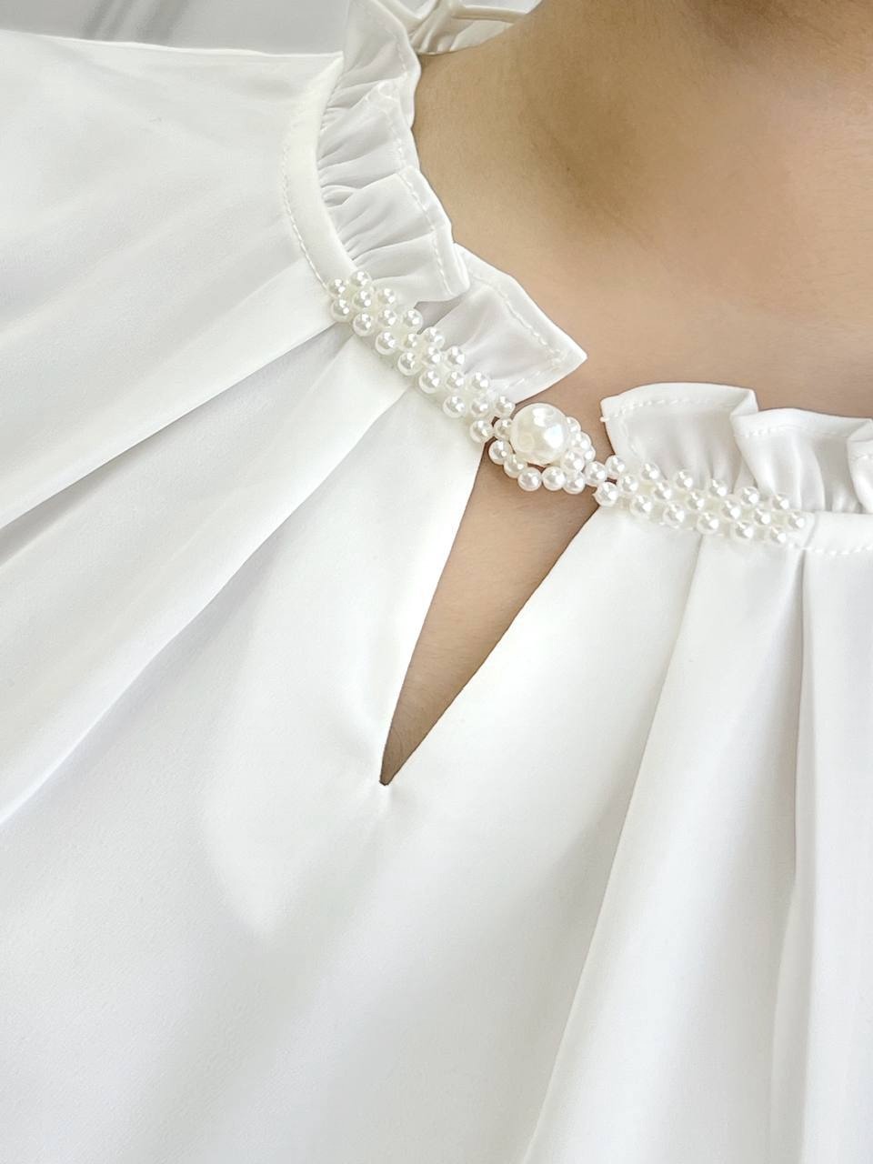 شومیز دکمه مروارید آستین پلیسه کد 3538