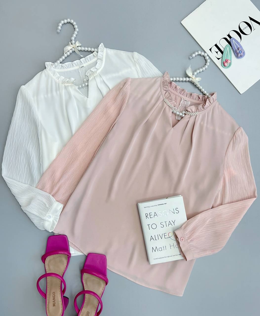 شومیز دکمه مروارید آستین پلیسه کد 3538