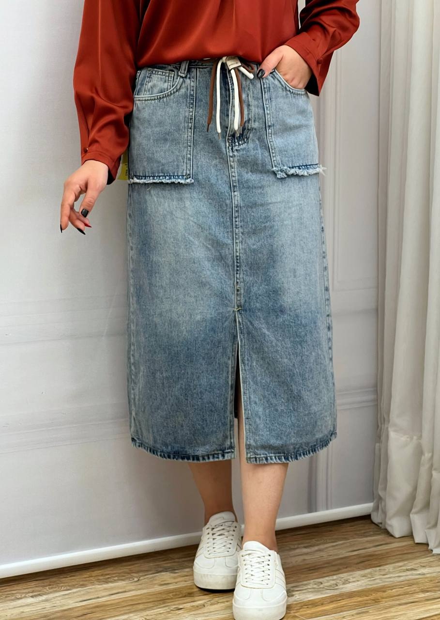 دامن جین میدی کمر گتر کد 3539