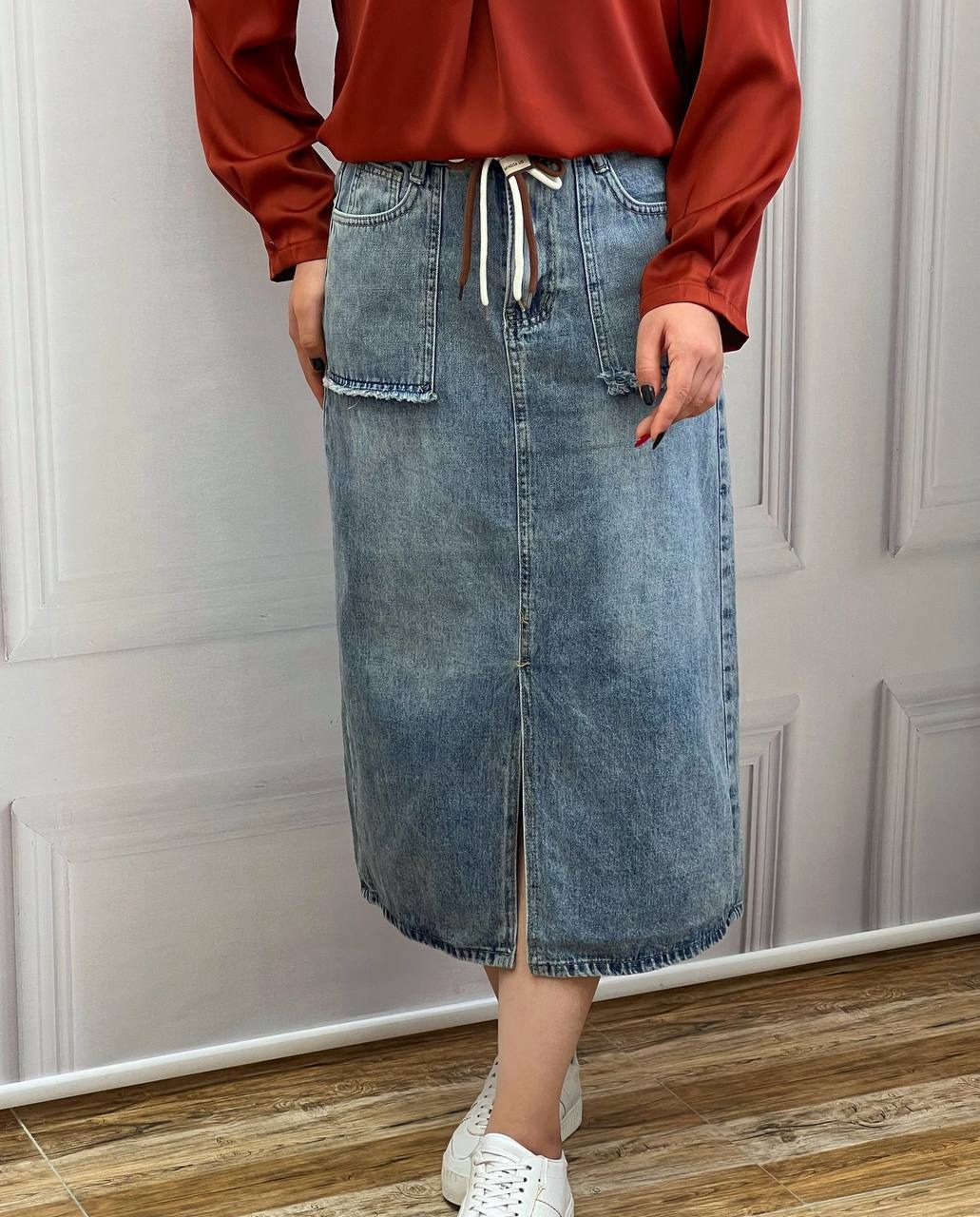 دامن جین میدی کمر گتر کد 3539