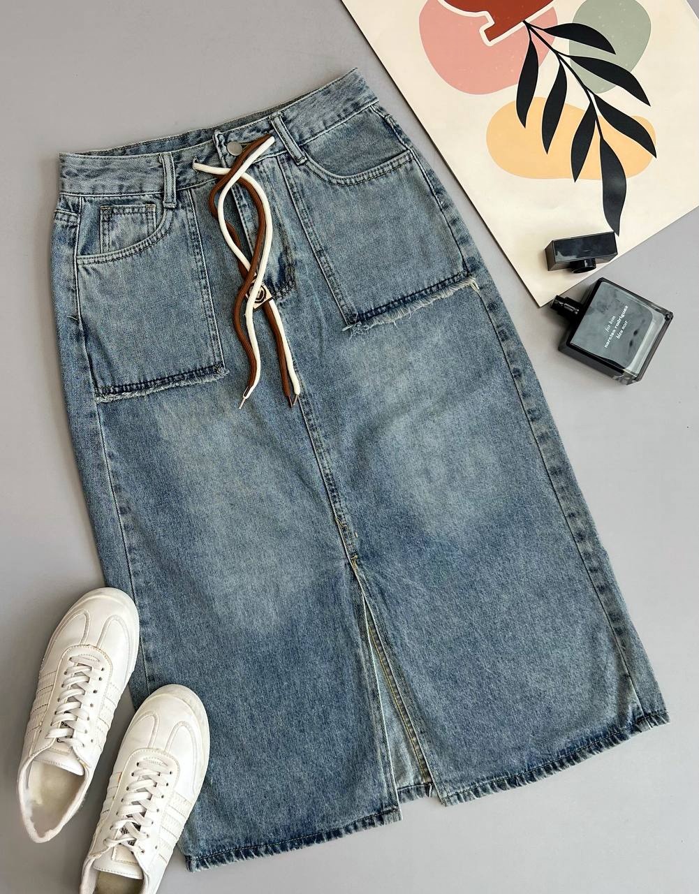 دامن جین میدی کمر گتر کد 3539