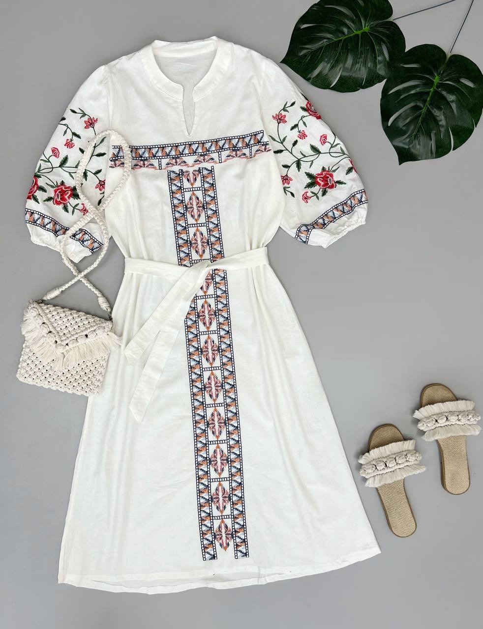 پیراهن کنف آستین پف کد 3540