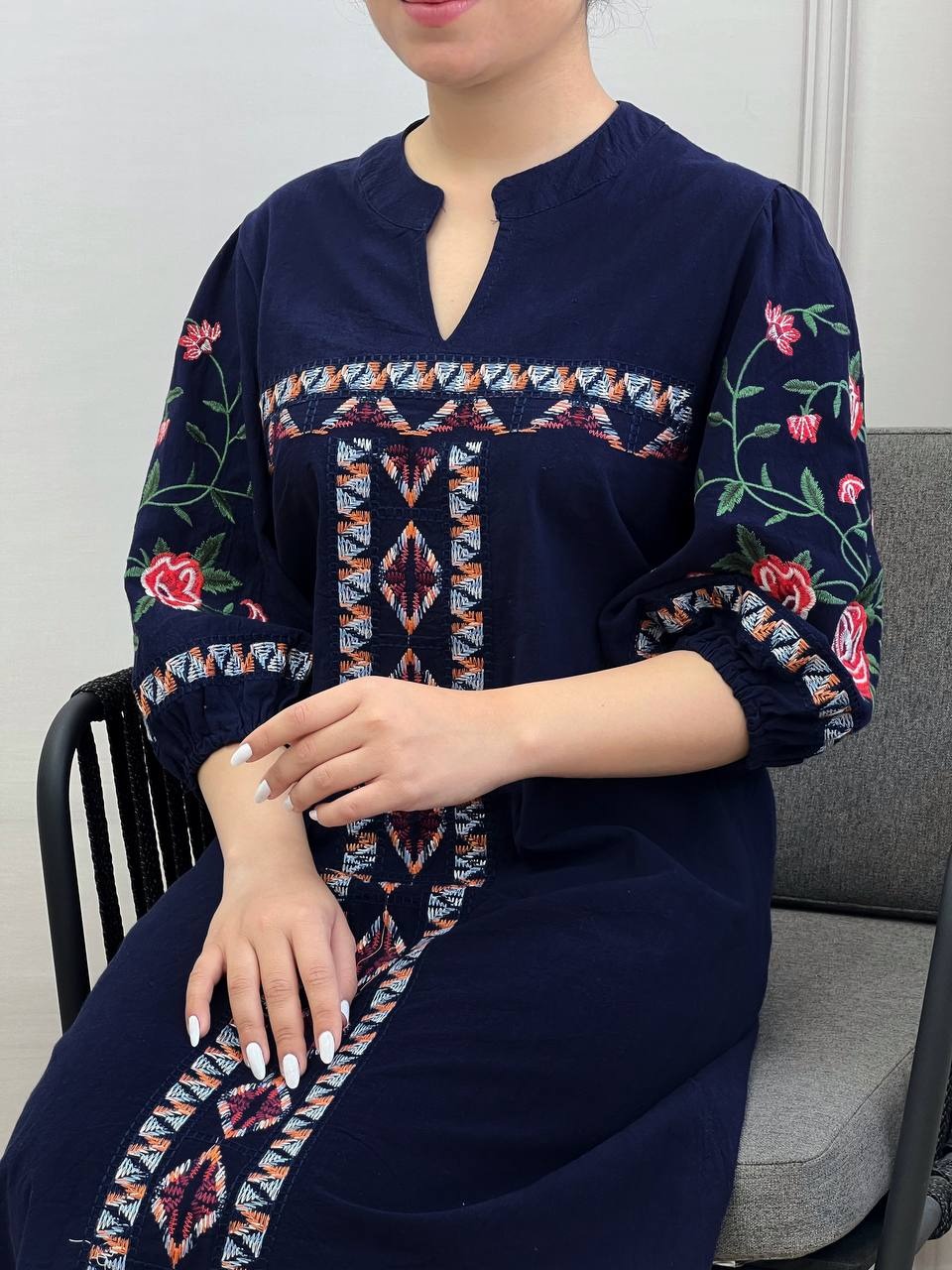 پیراهن کنف آستین پف کد 3540