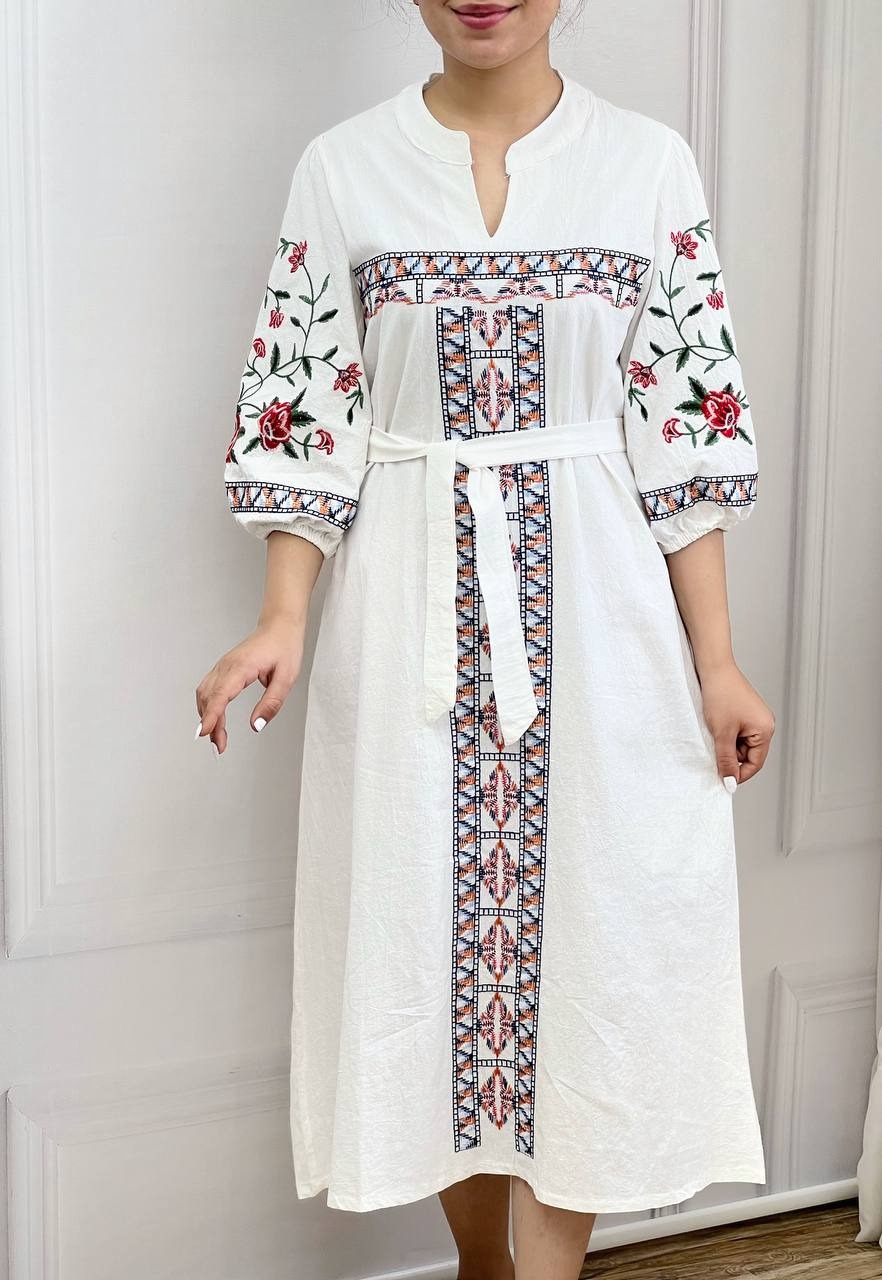 پیراهن کنف آستین پف کد 3540