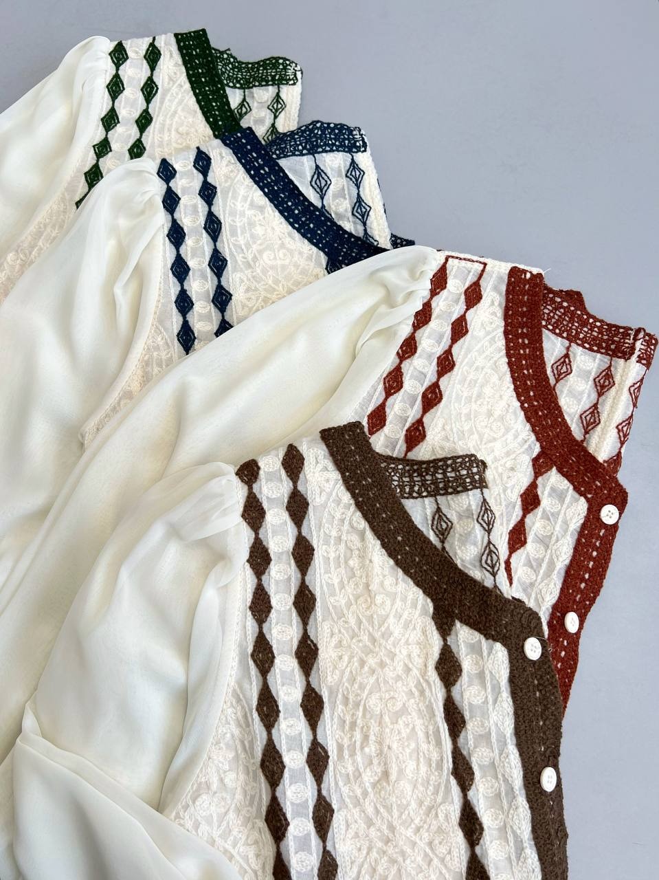 شومیز قلاب بافی استین حریر کد 3545