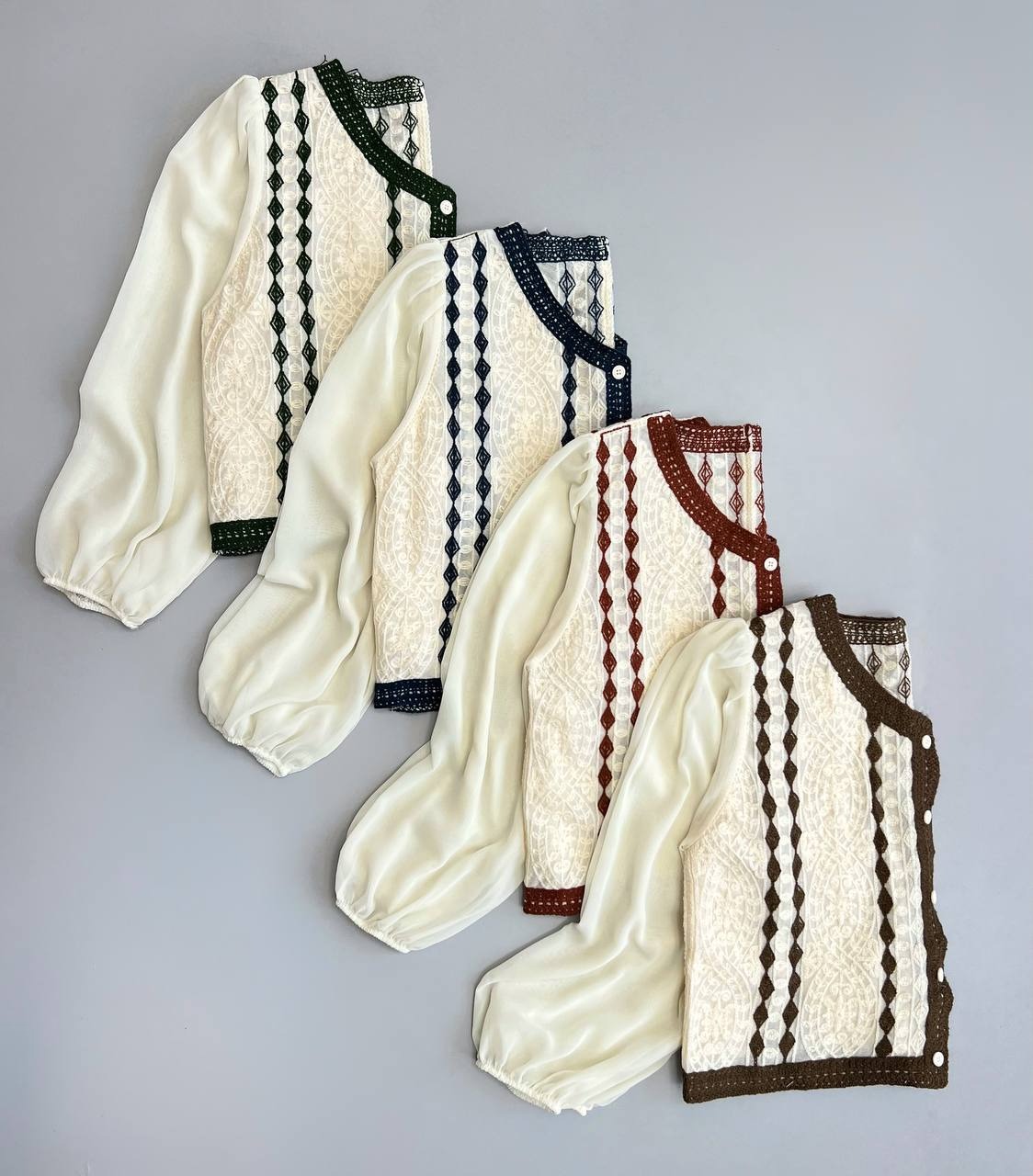 شومیز قلاب بافی استین حریر کد 3545