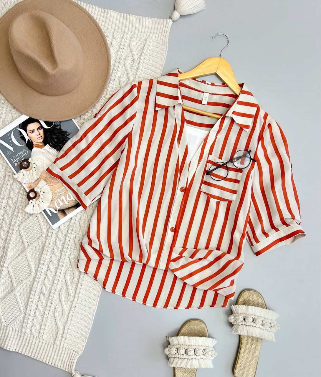 شومیز راه راه آستین سه ربع مدل 2 کد 3553