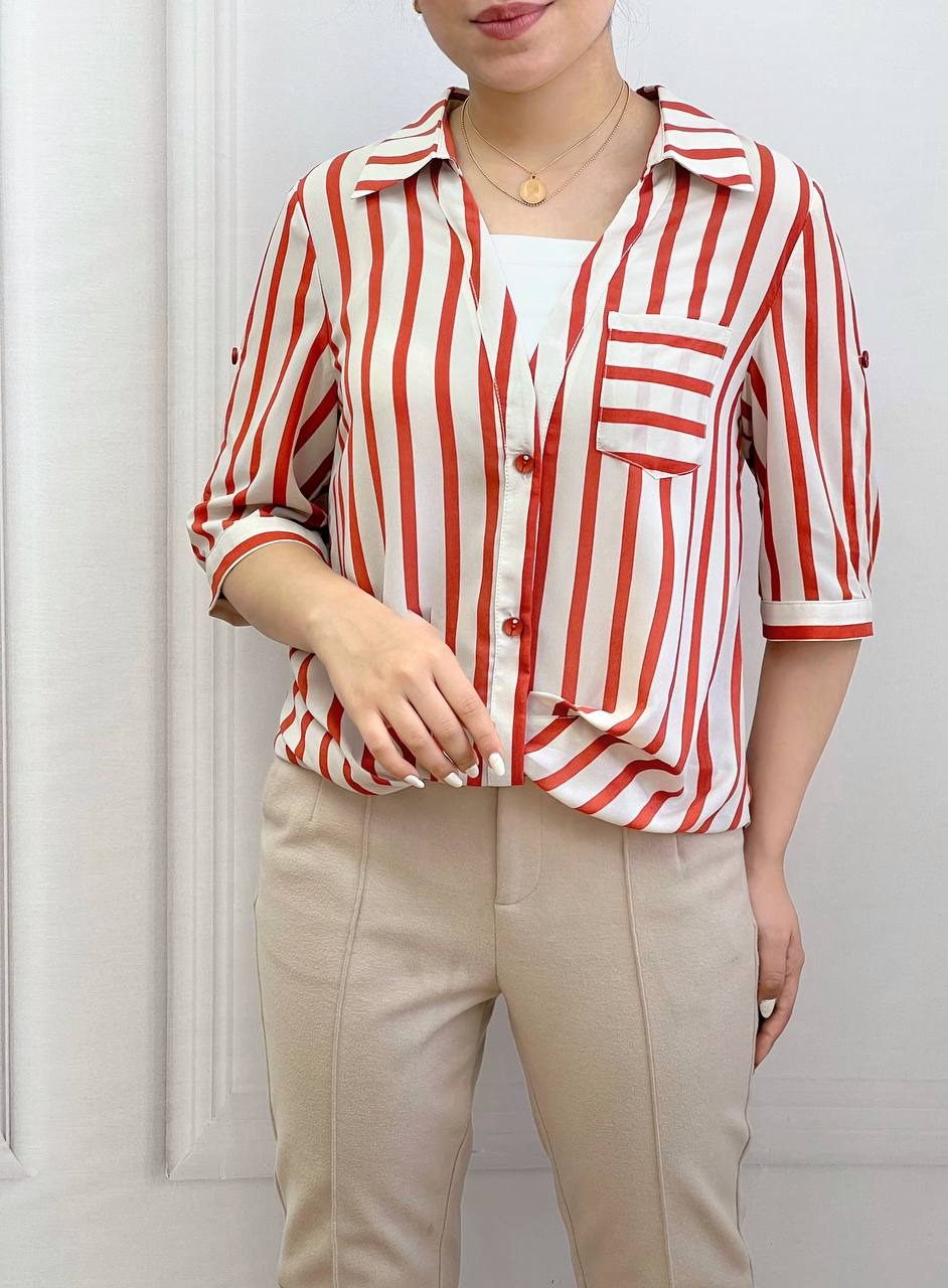 شومیز راه راه آستین سه ربع مدل 2 کد 3553