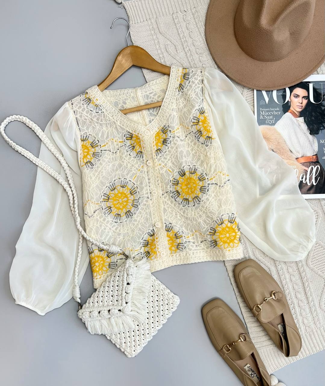 شومیز قلاب بافی استین حریر مدل 2 کد 3555