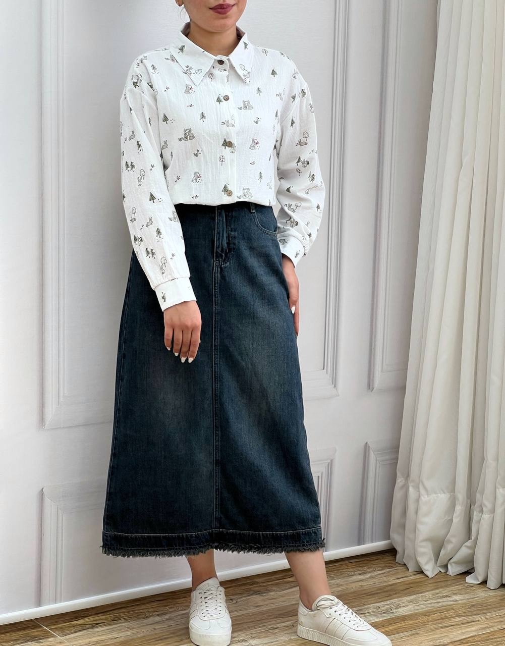 شومیز مانتویی کنف کاج کد 3560