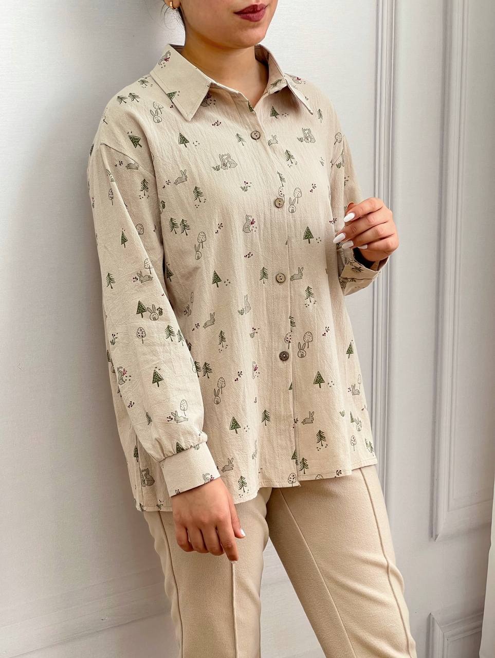 شومیز مانتویی کنف کاج کد 3560