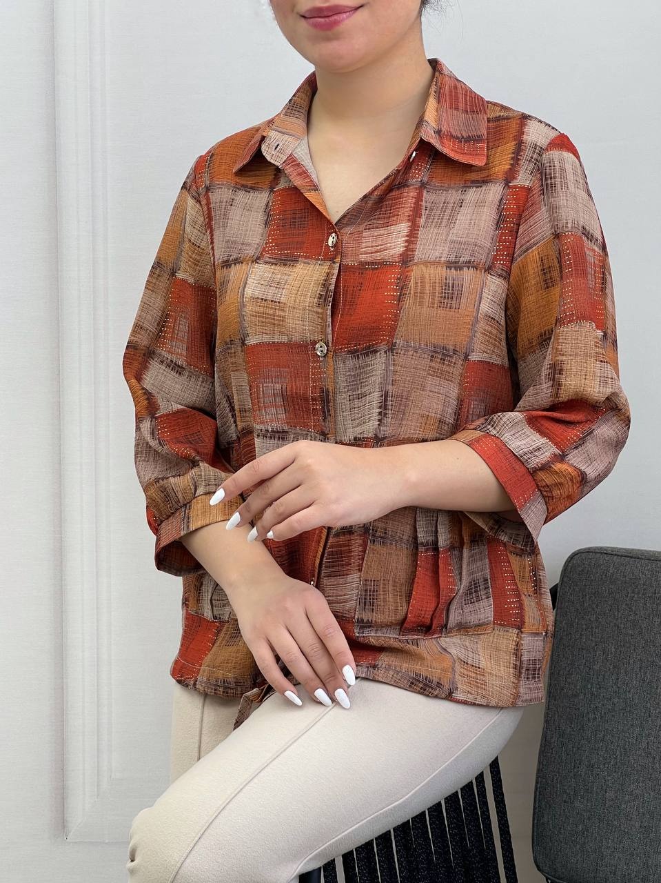 شومیز چهارخونه کرپ لمه کد 3563