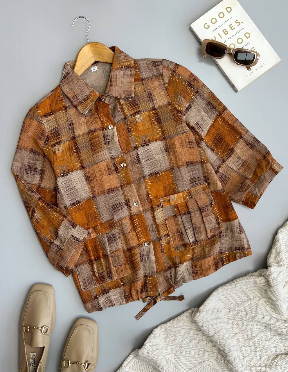 شومیز چهارخونه کرپ لمه کد 3563