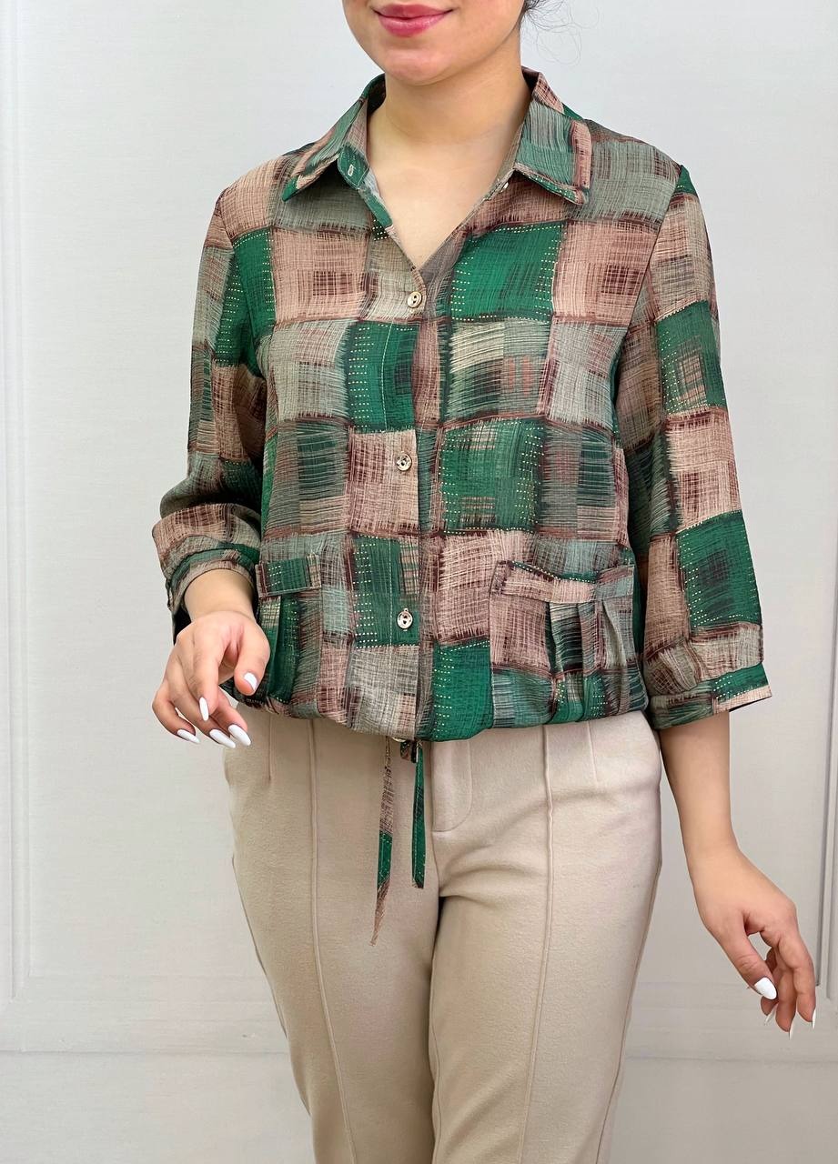 شومیز چهارخونه کرپ لمه کد 3563