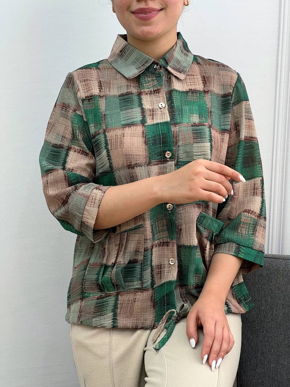 شومیز چهارخونه کرپ لمه کد 3563