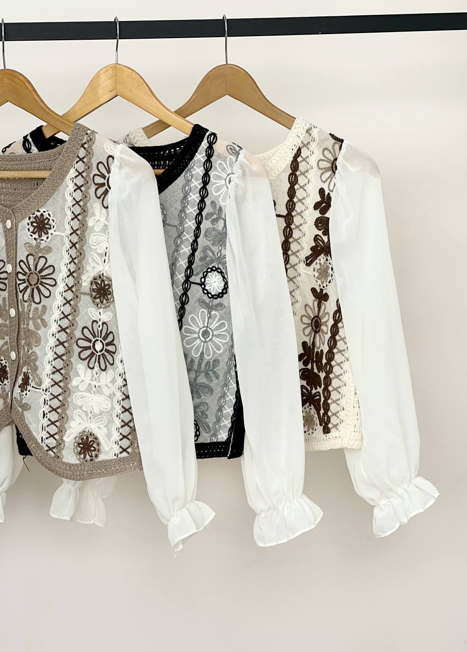 شومیز قلاب بافی آستین حریر مدل 3 کد 3564