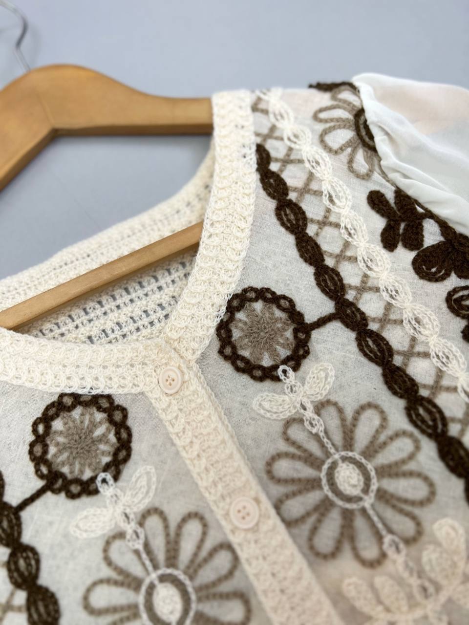 شومیز قلاب بافی آستین حریر مدل 3 کد 3564