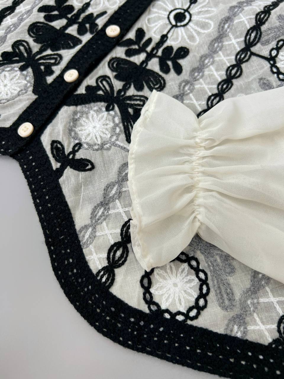 شومیز قلاب بافی آستین حریر مدل 3 کد 3564