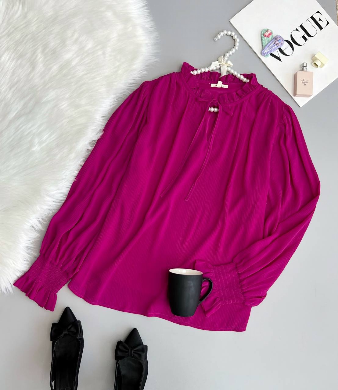 شومیز حریر کریشه آستردار کد 3570