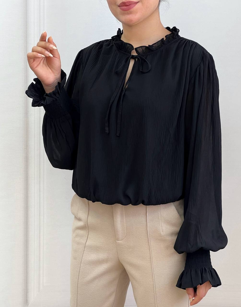 شومیز حریر کریشه آستردار کد 3570