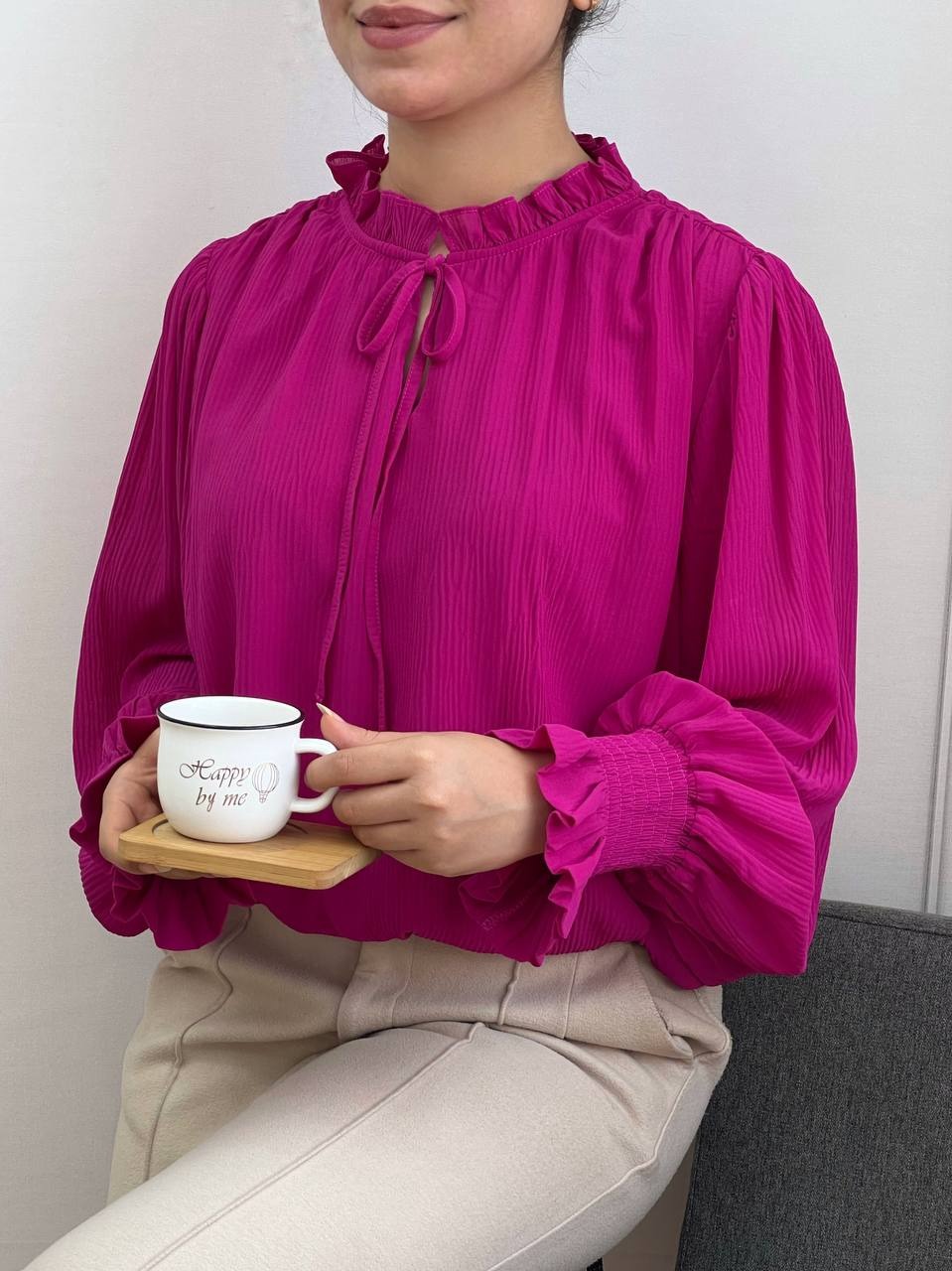 شومیز حریر کریشه آستردار کد 3570