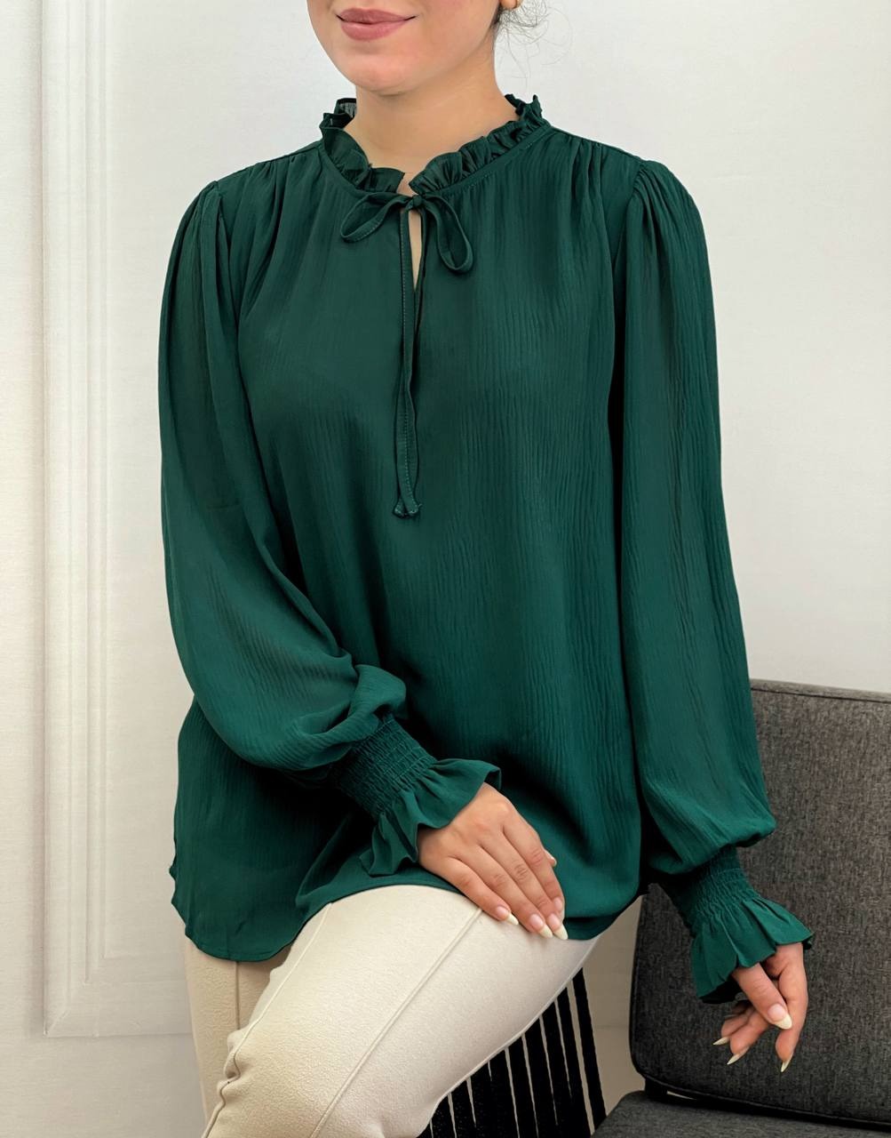 شومیز حریر کریشه آستردار کد 3570