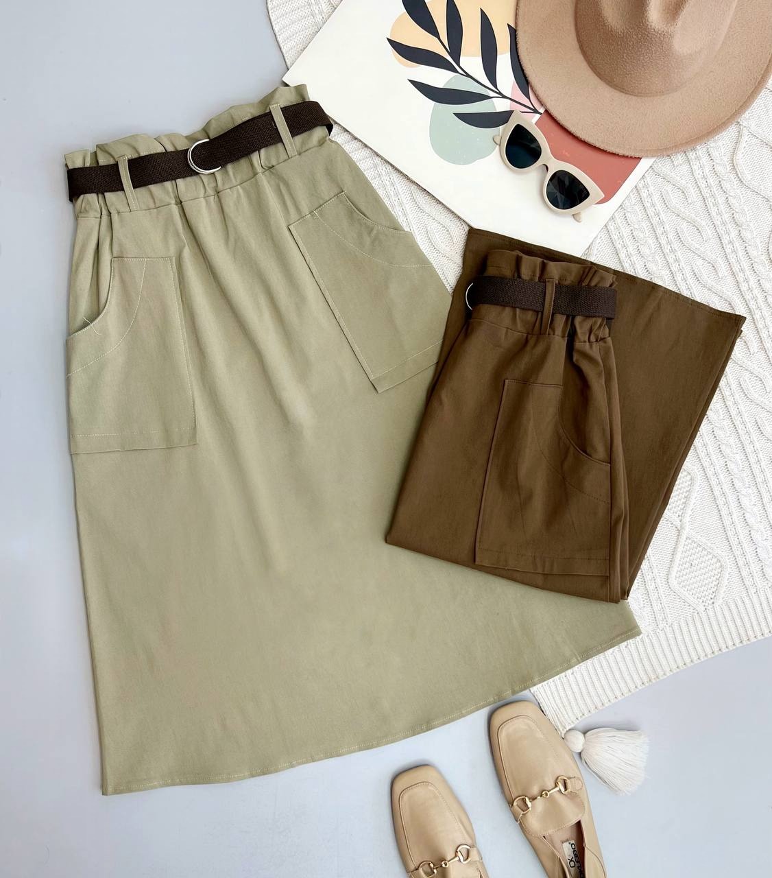 دامن کتان کمربنددار کد 3573