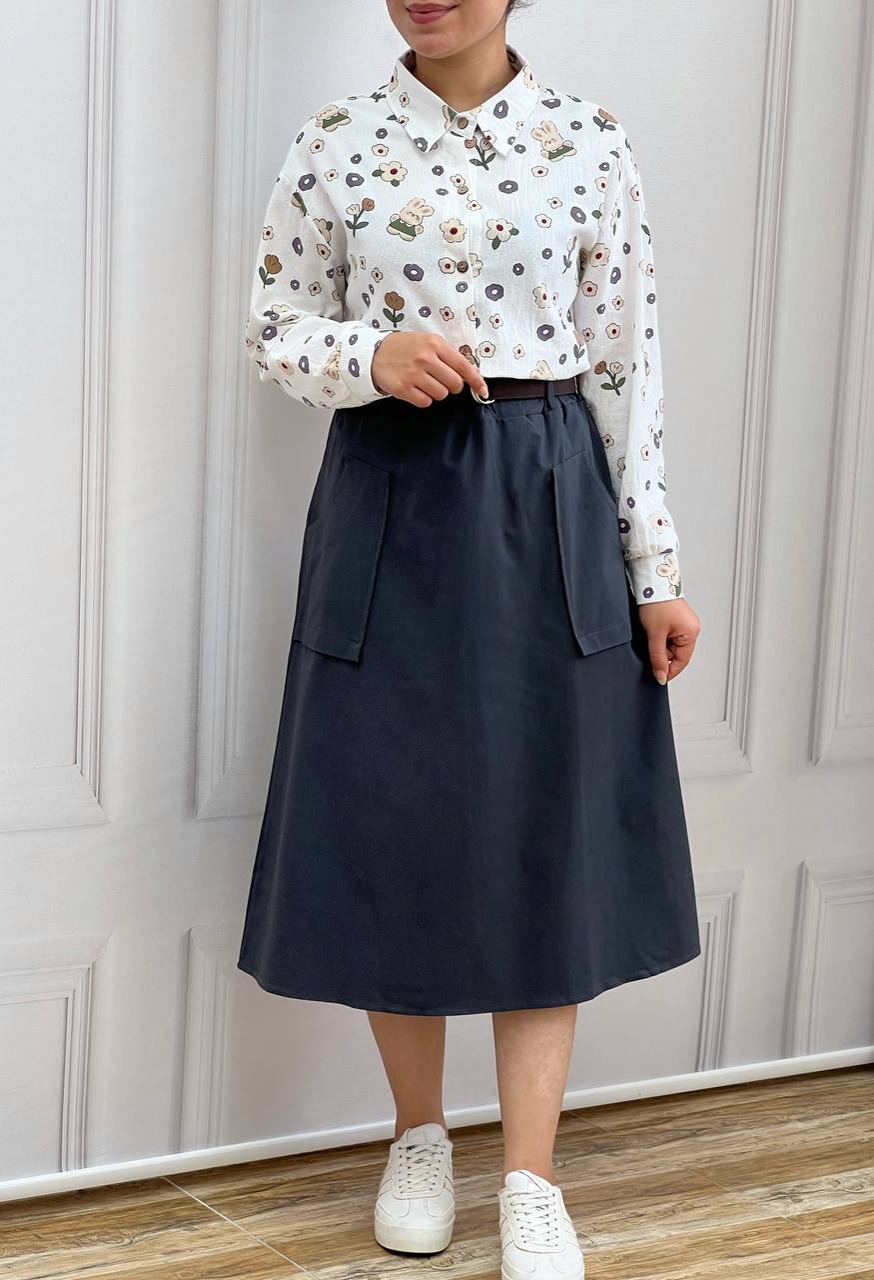 دامن کتان کمربنددار کد 3573