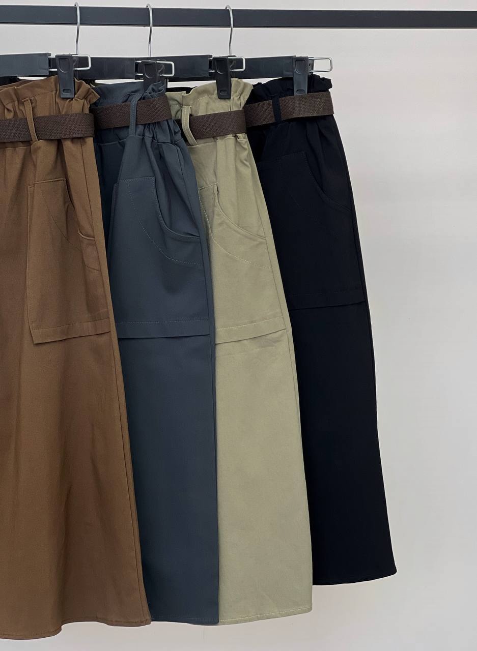 دامن کتان کمربنددار کد 3573