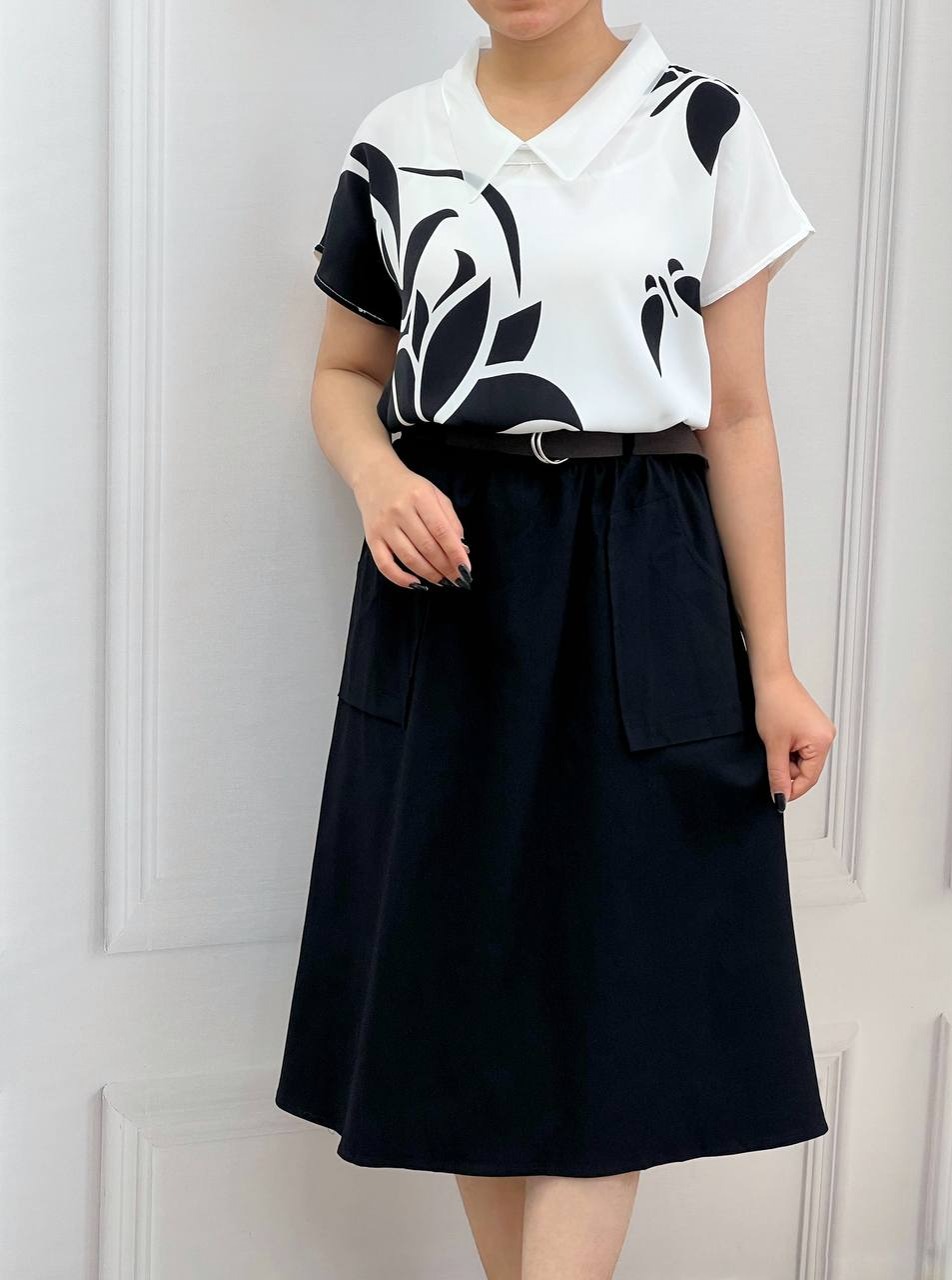 دامن کتان کمربنددار کد 3573