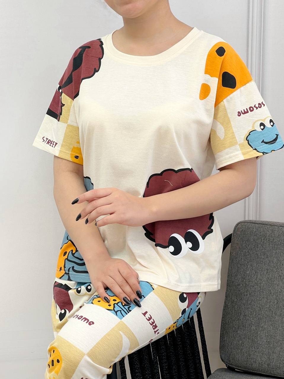 ست بلوز و شلوارک نخ و پنبه کد 3574