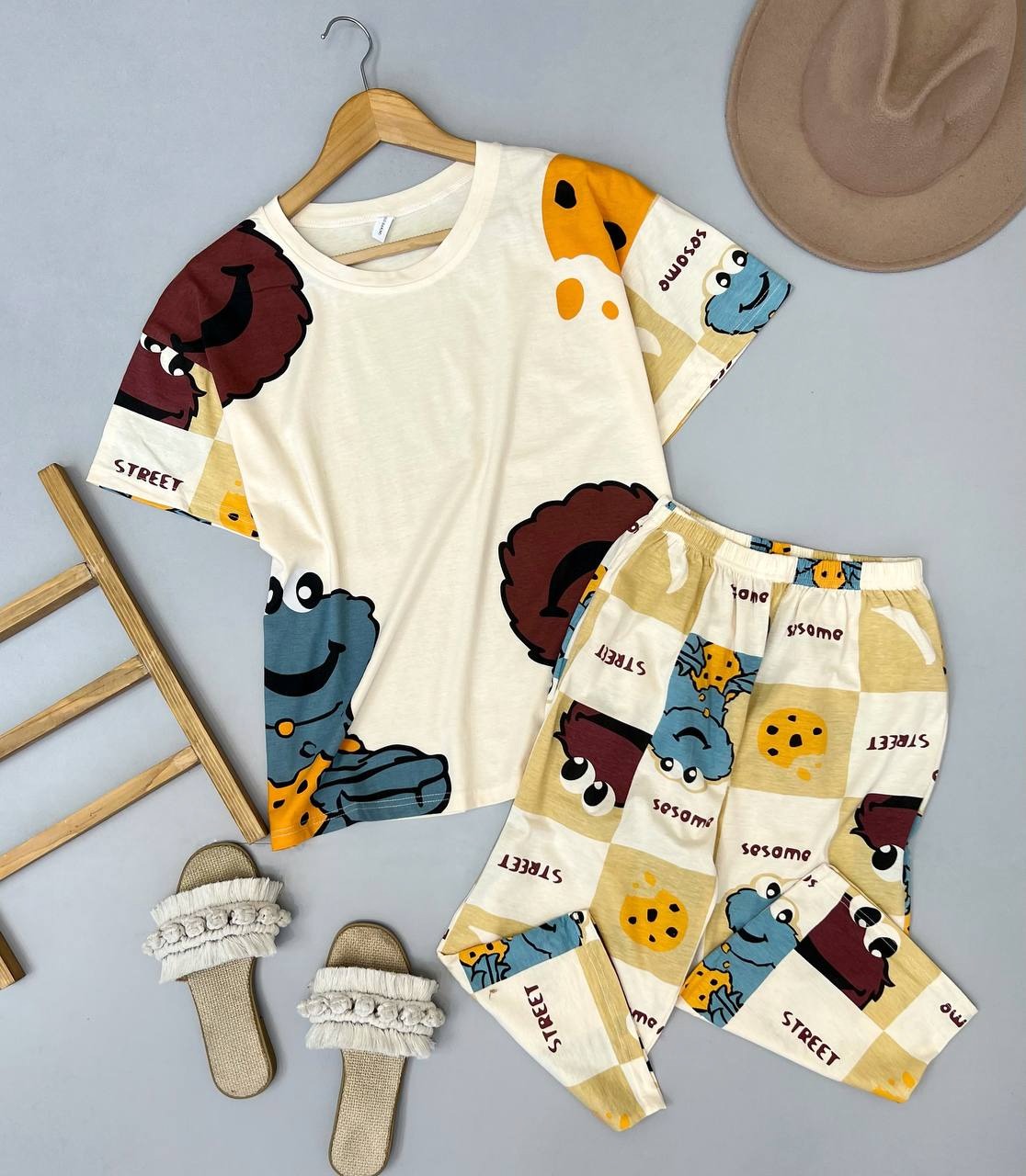 ست بلوز و شلوارک نخ و پنبه کد 3574