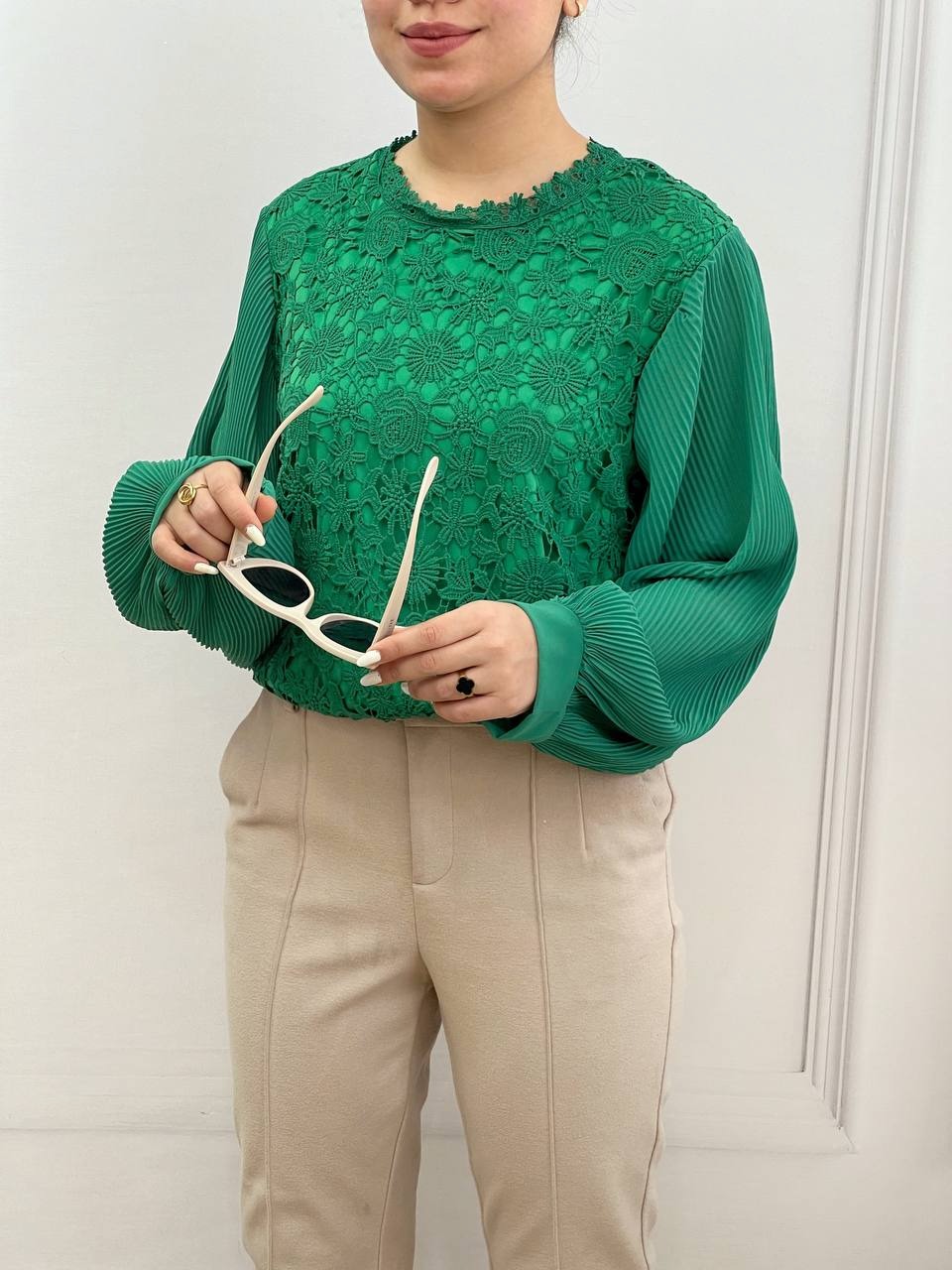 شومیز دانتل استین پلیسه کد 3577