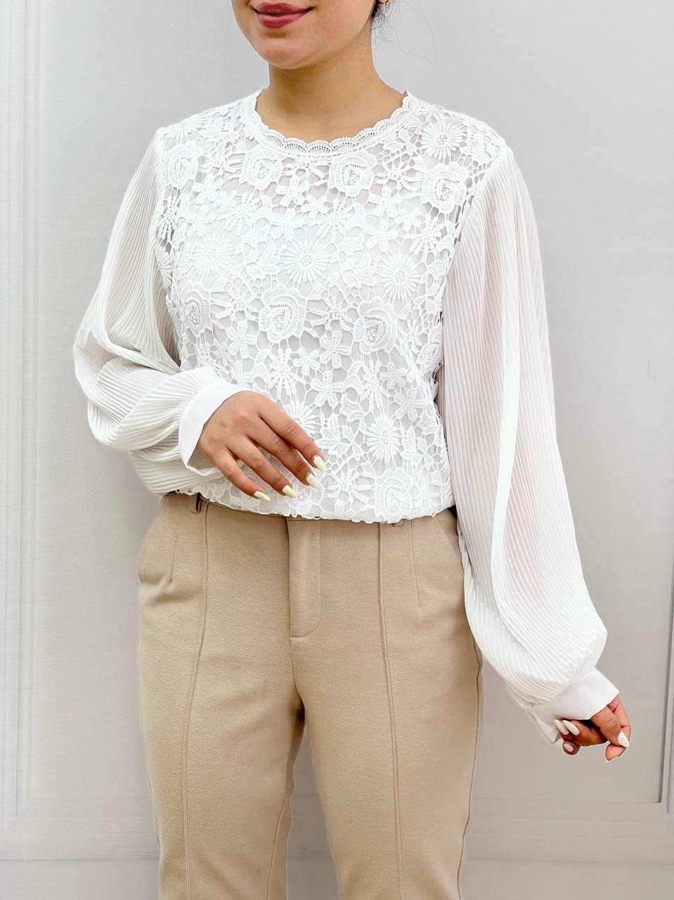 شومیز دانتل استین پلیسه کد 3577