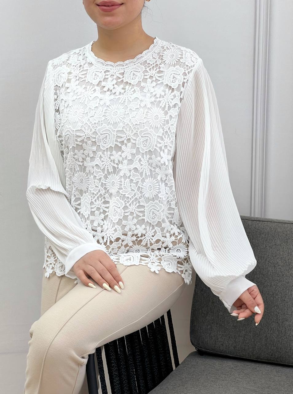 شومیز دانتل استین پلیسه کد 3577