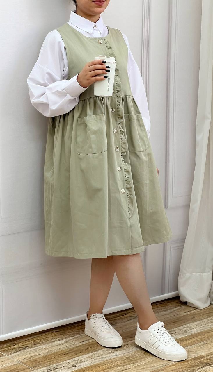 سارافون کمر چین جلو دکمه کد 3585