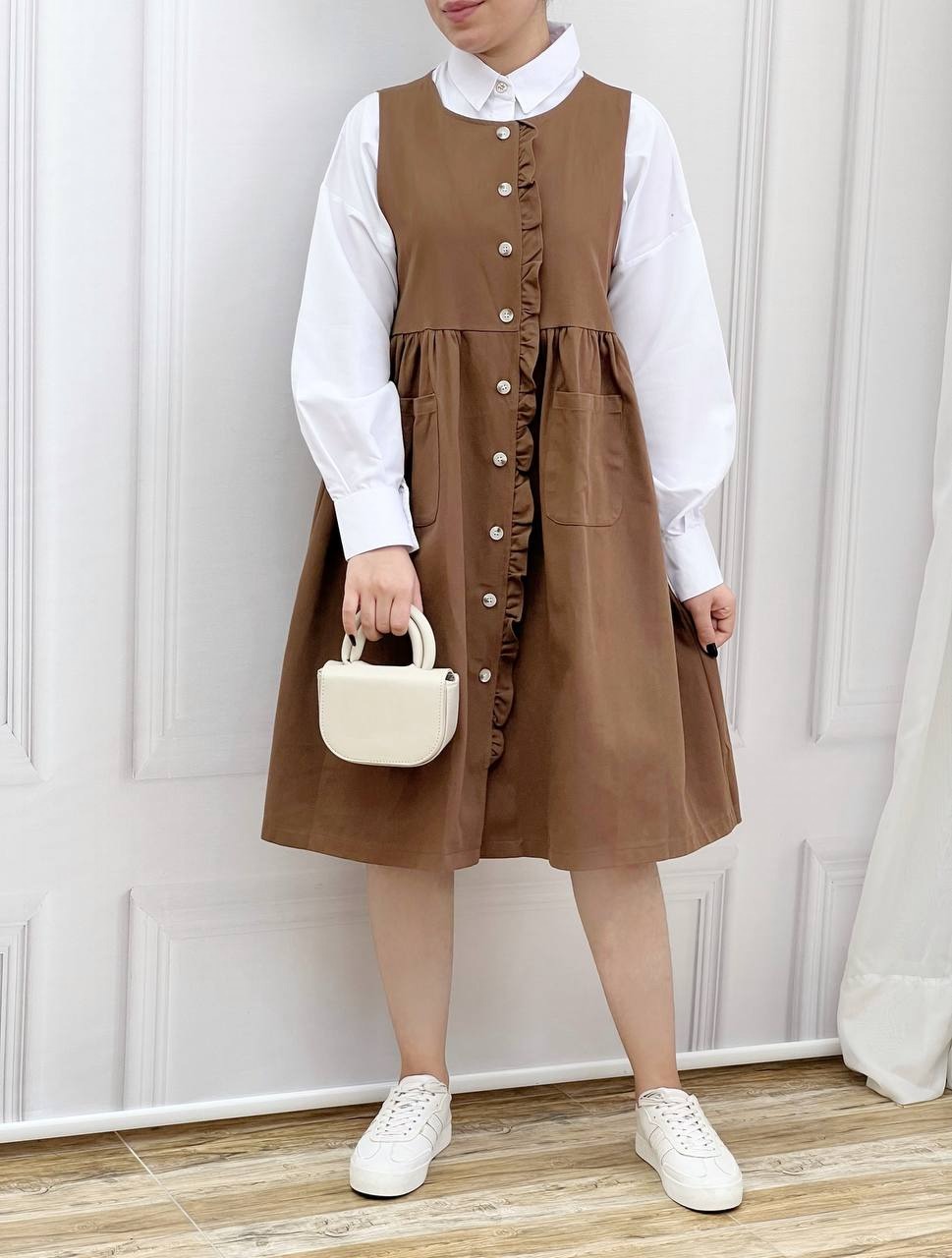 سارافون کمر چین جلو دکمه کد 3585