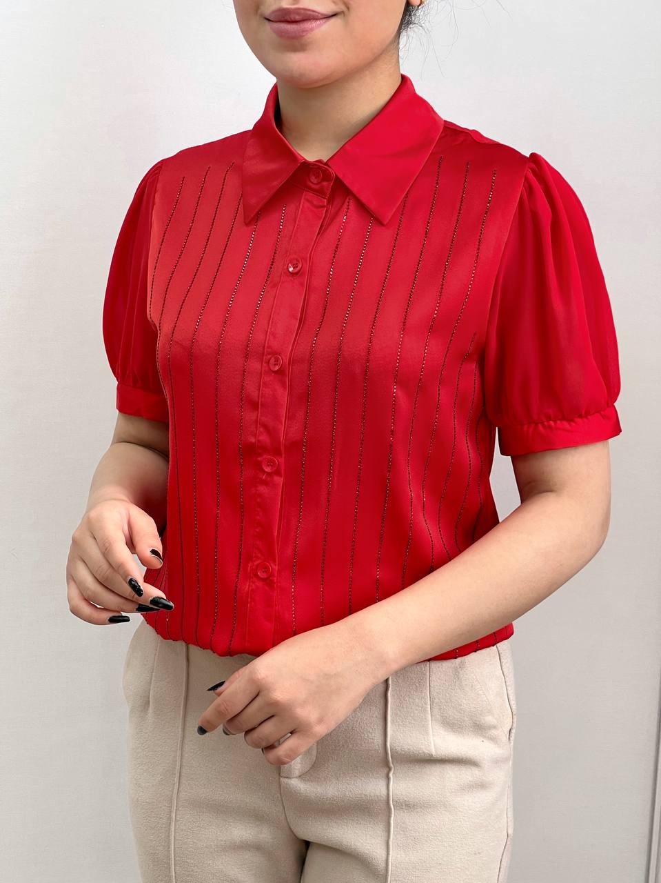 شومیز نگین کاری شده دو رنگ کد 3586