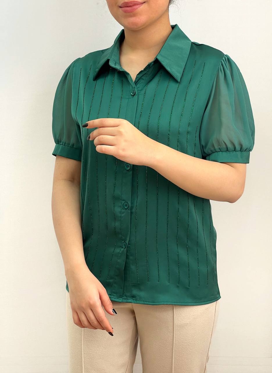 شومیز نگین کاری شده دو رنگ کد 3586