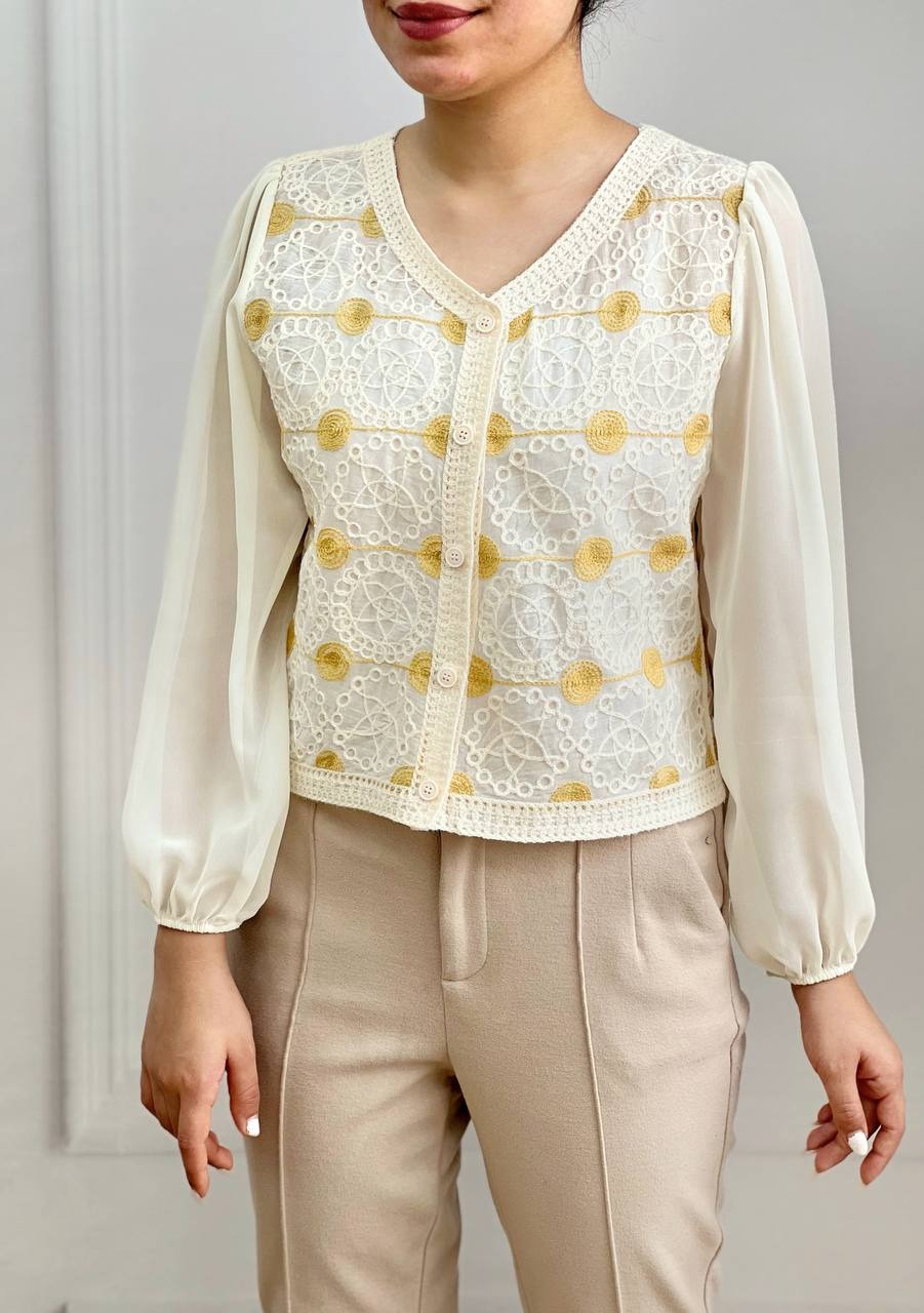 شومیز قلاب بافی آستین حریر مدل 4 کد 3589