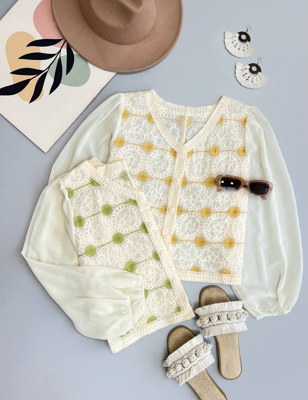 شومیز قلاب بافی آستین حریر مدل 4 کد 3589