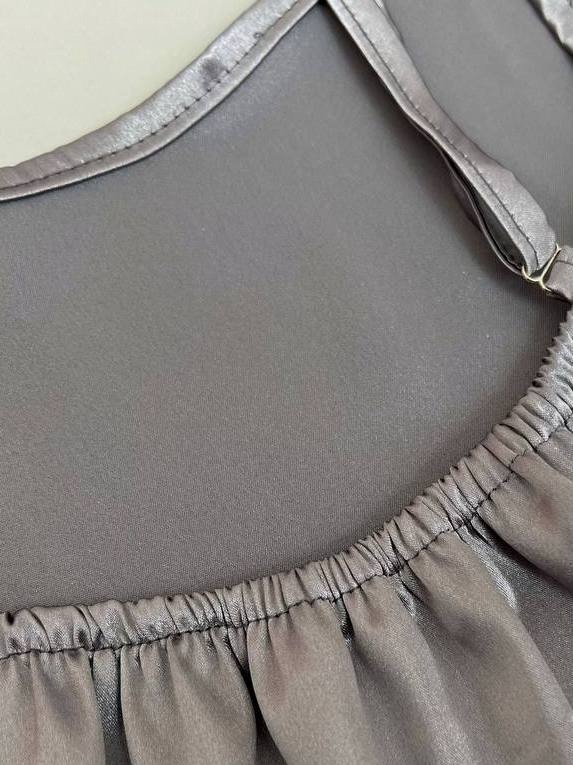 ست تاپ و شلوارک ساتن لبه تور ساده کد 3593